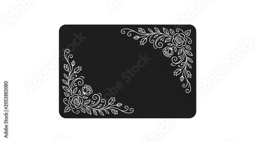 Elegant floral corner design on black background.