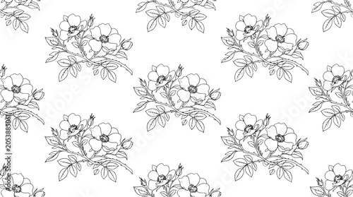 Canvastavla Wild rose bouquet seamless pattern botanical line art vector