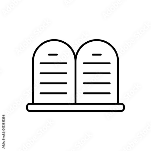 Ten commandments stone tablet features black vector icon. It visualizes religious biblical law.