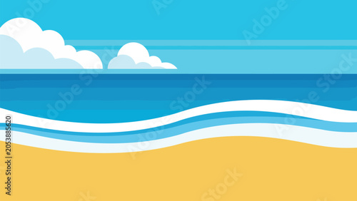 Canvas Print summer beach landscape vector background with ocean waves sandy shore and clouds