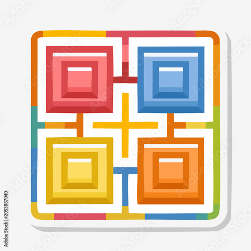 Colorful Geometric Pattern with Concentric Squares and Cross