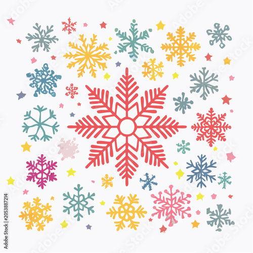 Colorful Snowflakes and Stars Pattern