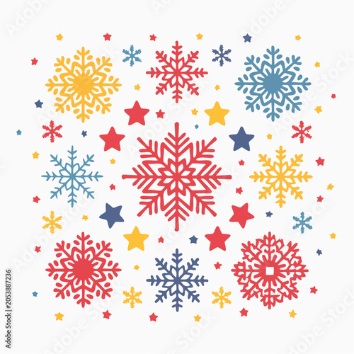 Colorful Snowflakes and Stars Pattern