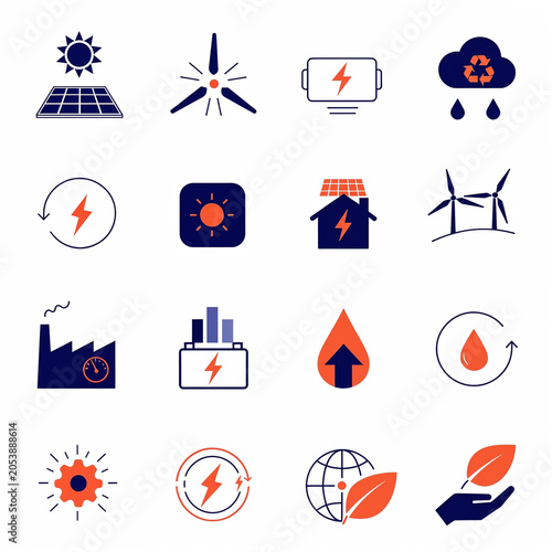 Renewable Energy and Sustainability Icon Set Vector Collection