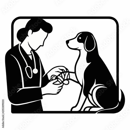 A veterinarian bandages a dog's paw icon