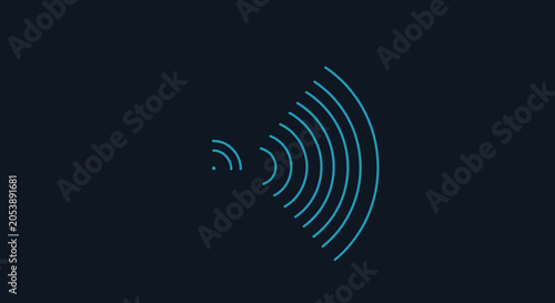 Fényképezés Abstract blue signal waves emanating from a central point on dark background