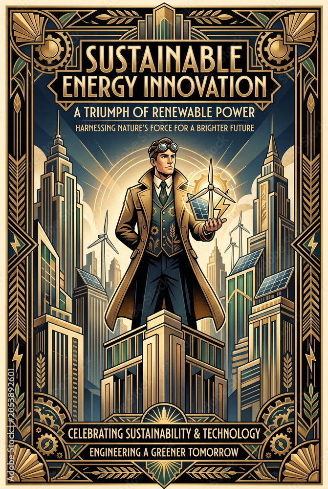 Fototapeta premium Renewable Energy Innovation Leader with Wind and Solar Power