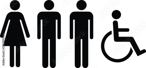 Restroom symbol vector illustration set with accessibility icons, gender pictograms, inclusive signage motifs, universal design and public facility art -flat vector illustration