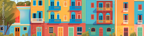 Fotografie Buenos Aires colorful buildings cityscape vibrant architecture street facades tr