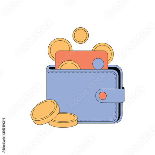 Cryptocurrency and digital finance icons with mobile wallet and coins