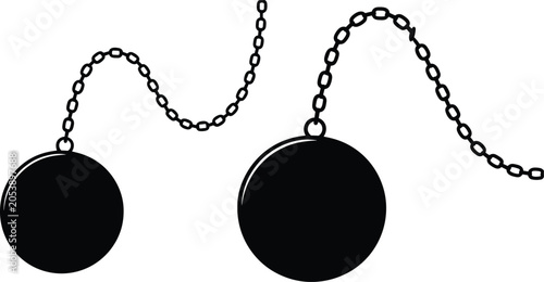 Tableau sur toile Ball and chain silhouette icons set, prison restraint shackles and captivity sym
