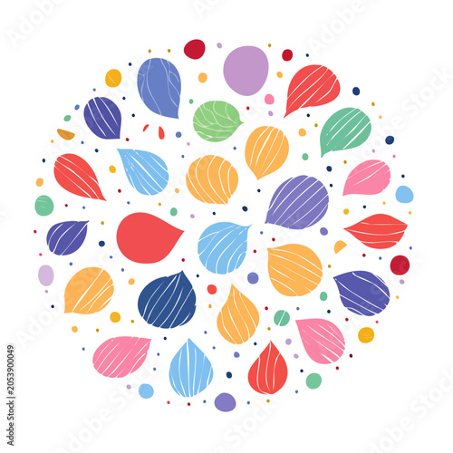 Colorful leaves in circular pattern