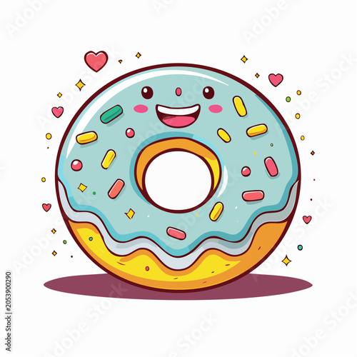 Cute Kawaii Donut with Blue Icing and Sprinkles