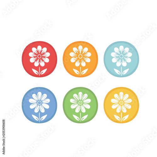 Set of colorful flat design flower icons