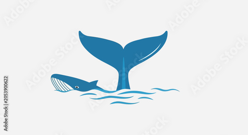 Foto Blue whale tail fin emerging from ocean waves, marine life illustration