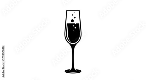 Champagne Flute with Bubbles - Minimalist Line Art Icon