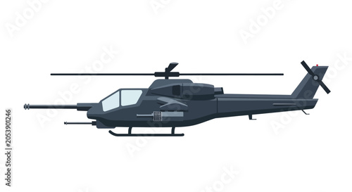 Φωτογραφία Dark Attack Helicopter, Military Aircraft, Side View, Vector Illustration
