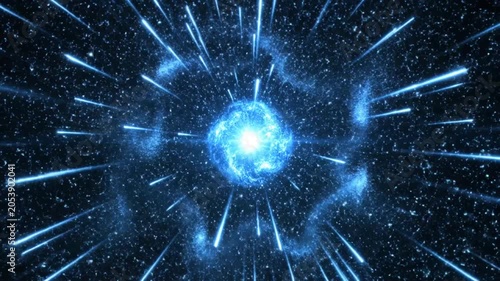 A bright blue light explosion in deep dark outer space