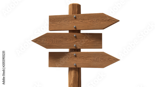 Photography Wooden directional signpost with three arrow-shaped signs