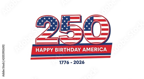 Bold typographic design celebrating the 250th anniversary of America with patriotic colors and stars.