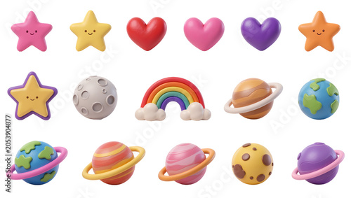 Photography Cute 3D rendered celestial bodies and shapes