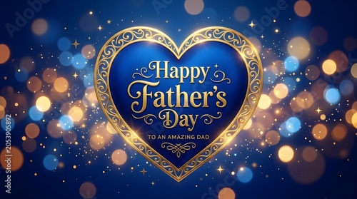 Happy Father's Day greeting card with heart and bokeh lights