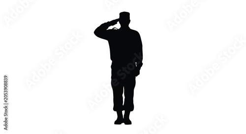 Tableau sur toile Military soldier silhouette saluting with hand to forehead on white background