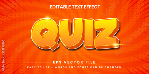 Quiz bright yellow 3D editable text effect with lens flare on orange swirl background