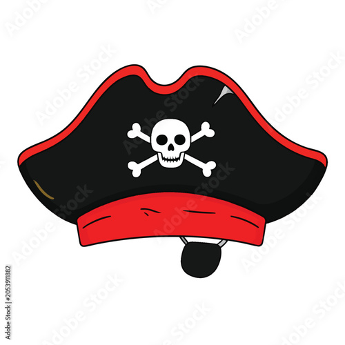 Cartoon pirate hat with skull and crossbones symbol.