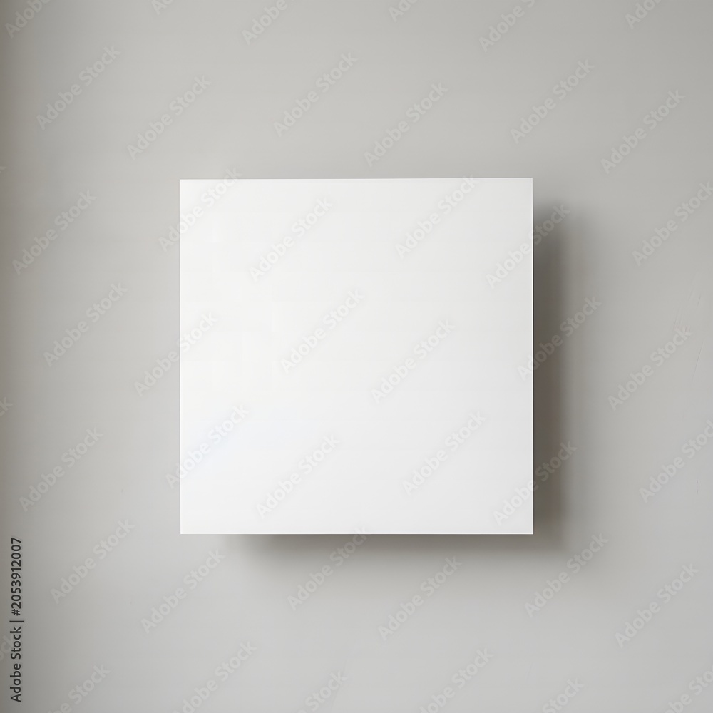 Fototapeta premium A blank poster mockup hangs on a plain wall with subtle shadowing.