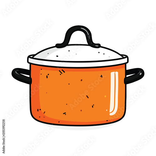 Cartoon orange cooking pot with lid illustration.