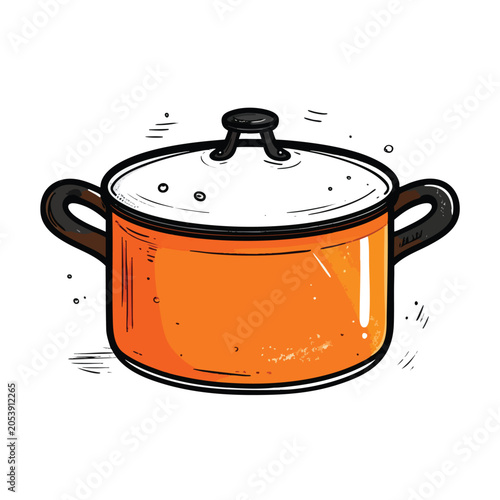 Cartoon orange cooking pot with lid illustration.