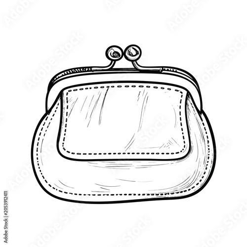 Vintage style coin purse sketch with a metal clasp.