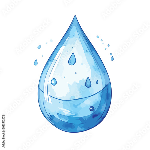 Watercolor illustration of a blue water drop.
