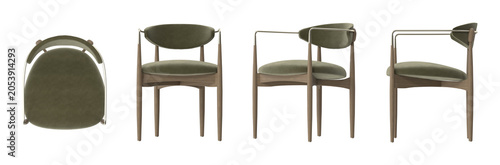 Bild auf Leinwand Modern armchair with wooden frame and upholstered seat and back in olive green