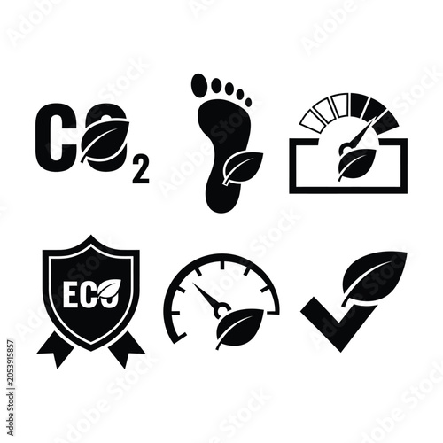 Ecological sustainability and environmental impact icon set with environment