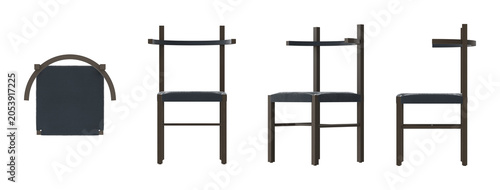Photography Modern dark upholstered chair with minimalist dark wood frame and curved backres