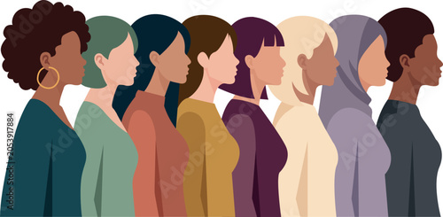 Diverse Women Profiles Side View Multicultural Female Community Representation Vector Illustration Isolated on Transparent Background.