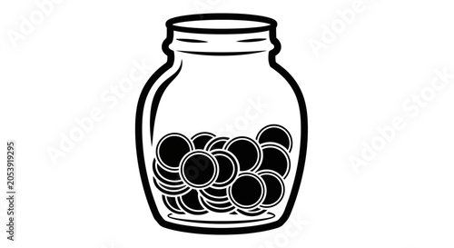 Money Jar Icon: Simple Illustration of Coins in a Glass Jar