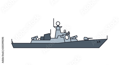Bilde på lerret Modern Warship Silhouette, Naval Combat Vessel Illustration