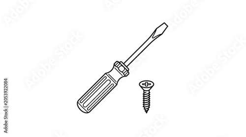 Foto Flathead Screwdriver and Screw Illustration.