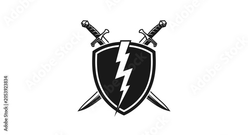 Shield with crossed swords logo symbol.