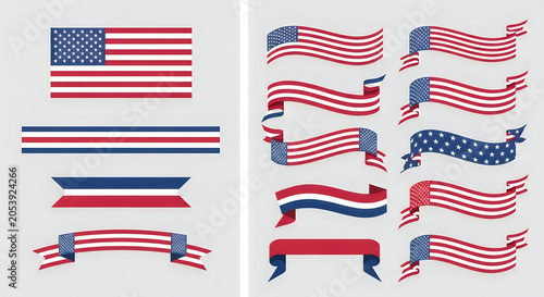 American flag collection rectangular and waving ribbon banners