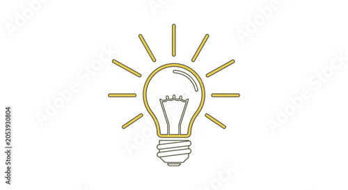 Bright idea concept - glowing light bulb with radiating lines on white background