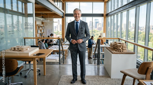 Businessman standing in modern architecture office