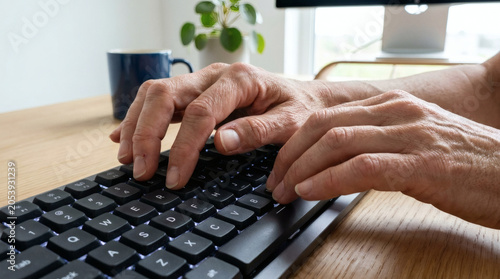 Hands Typing on Keyboard at Home Office