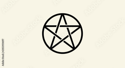 Bild auf Leinwand Mystical Pentagram Symbol in Circle, Occult, Wicca, Esoteric Icon, Black Outline