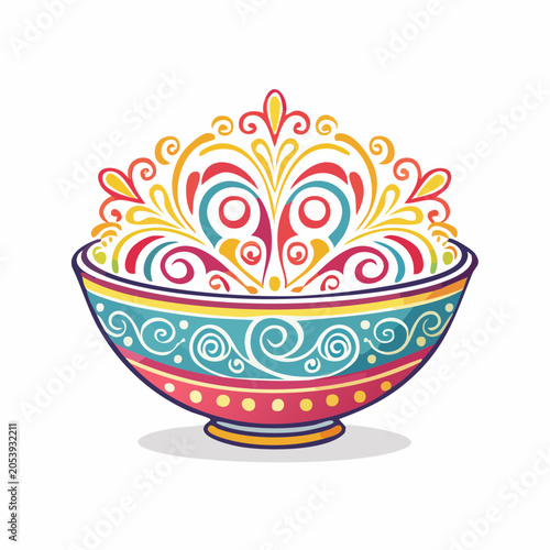 Ornate Decorative Bowl with Colorful Swirl Patterns