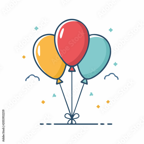 Three Colorful Balloons Tied Together with a Bow