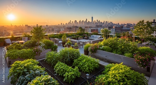 Urban rooftop garden on a sunny day promotes nature conservation in the world